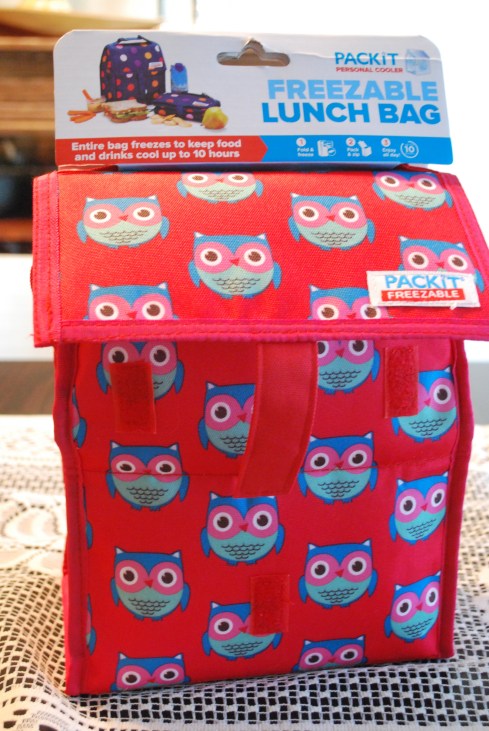 I love this Lunch Bag. It has ice gel inside the bag, so I leave laying flat in the freezer for 12 hours before using it. Made by PackIt, bought at World Market